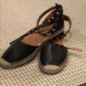 NWOT Black Leather espadrilles